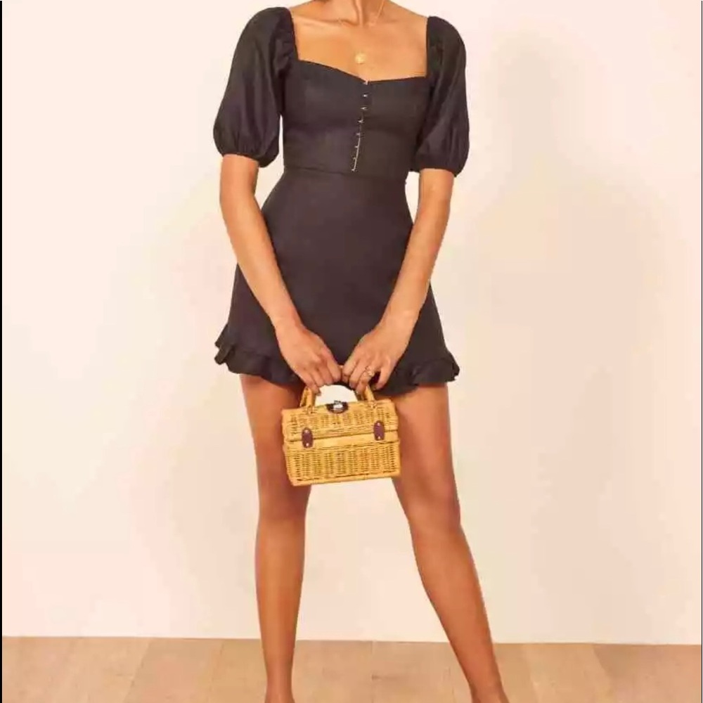 Reformation black linen Seattle mini corset dress